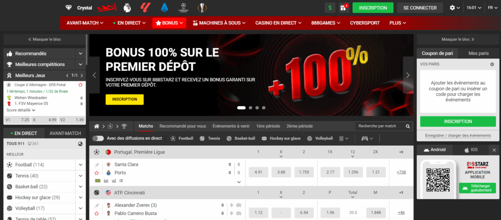 Le portail web de 888Starz et son interface